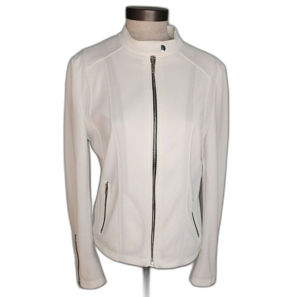 Black Rivet White Textured Zipper Jacket Size M
